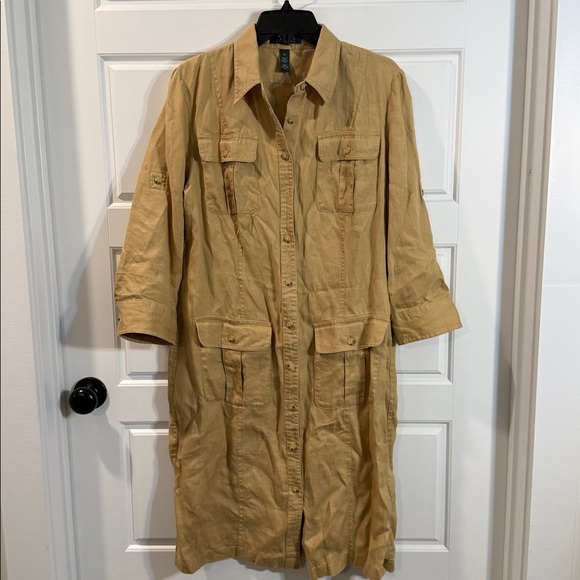 Lauren Ralph Lauren Dresses & Skirts - Ralph Lauren linen safari khaki shirt dress 12